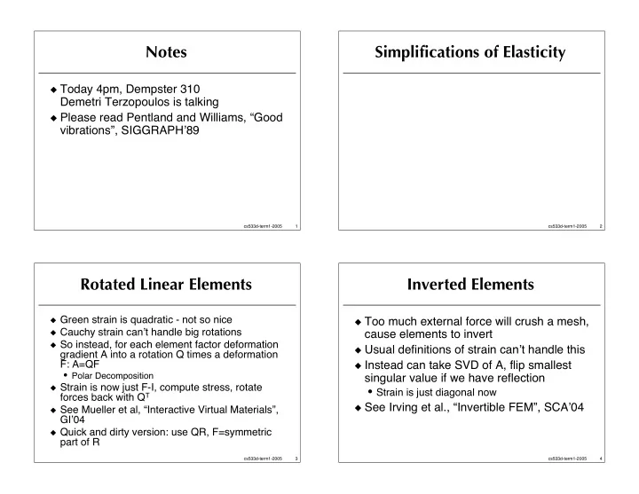 notes simplifications of elasticity