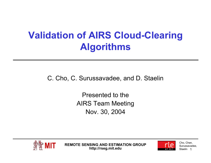 validation of airs cloud clearing algorithms