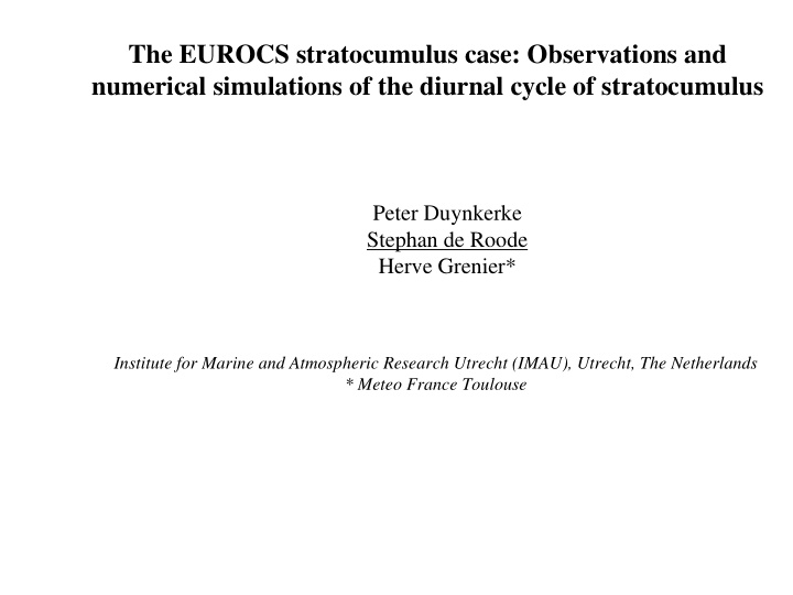 the eurocs stratocumulus case observations and numerical