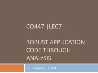 CO  CO447 |LEC  EC7  RO  ROBUST APPLICATION  CO  CODE THROUGH  AN  ANAL  ALYSIS  SIS  Dr. Benjamin