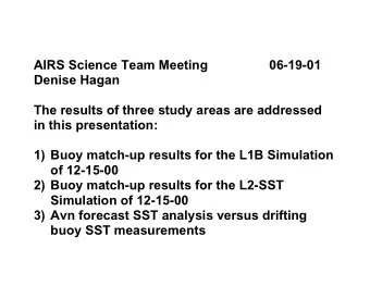 AIRS Science Team Meeting  06-19-01  Denise Hagan  The results of three study areas are addressed