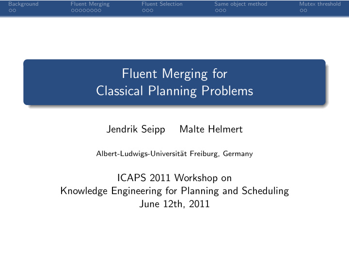 fluent merging for classical planning problems