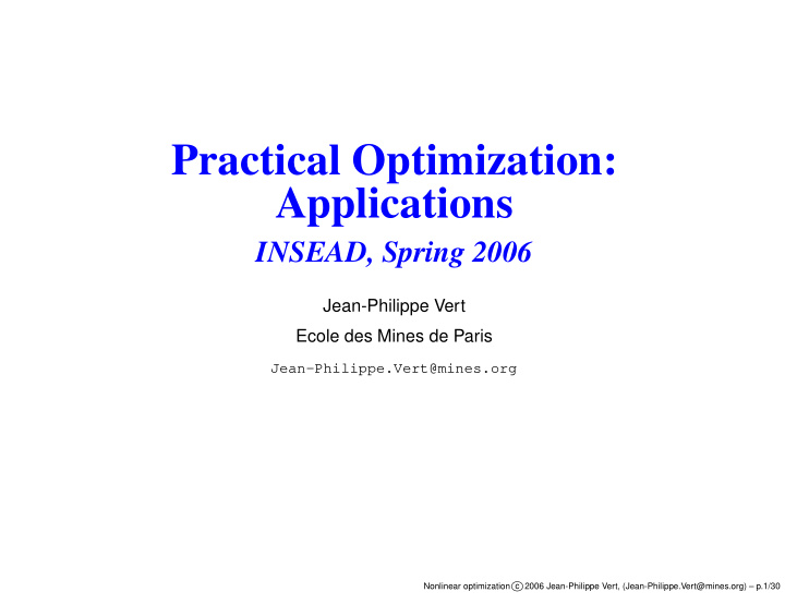 practical optimization applications