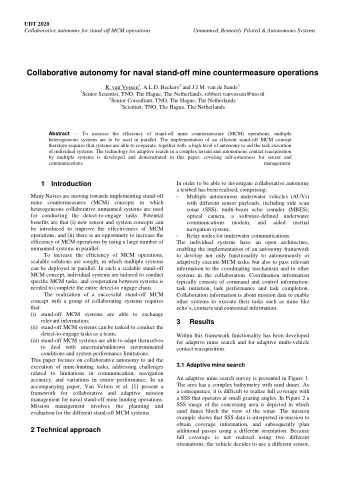 Collaborative autonomy for naval stand-off mine countermeasure operations R. van Vossen 1 , A.L.D.