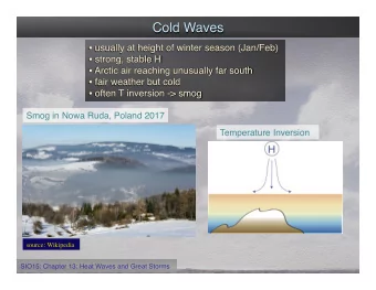 Smog in Nowa Ruda, Poland 2017  Temperature Inversion  source: Wikipedia  SIO15: Chapter 13: Heat