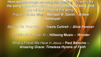 Here are the songs we sang this Sunday.  This shows  the song name, the artist who performed the