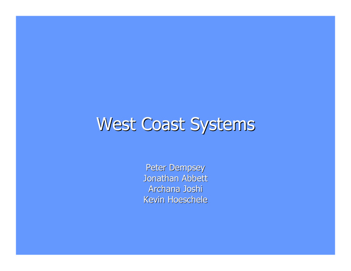 west coast systems west coast systems
