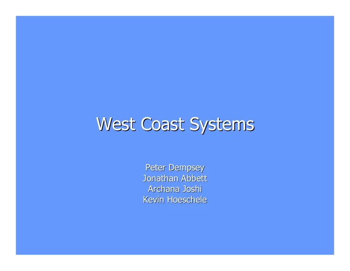west coast systems west coast systems