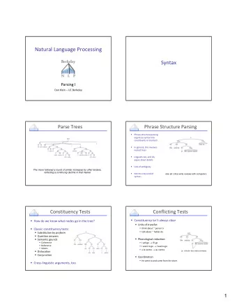 Natural Language Processing  Syntax Parsing I Dan Klein  UC Berkeley Parse Trees Phrase