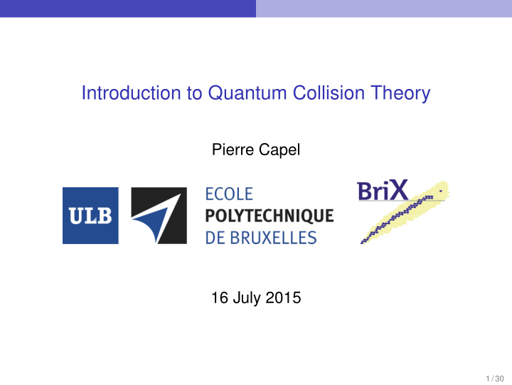 introduction to quantum collision theory