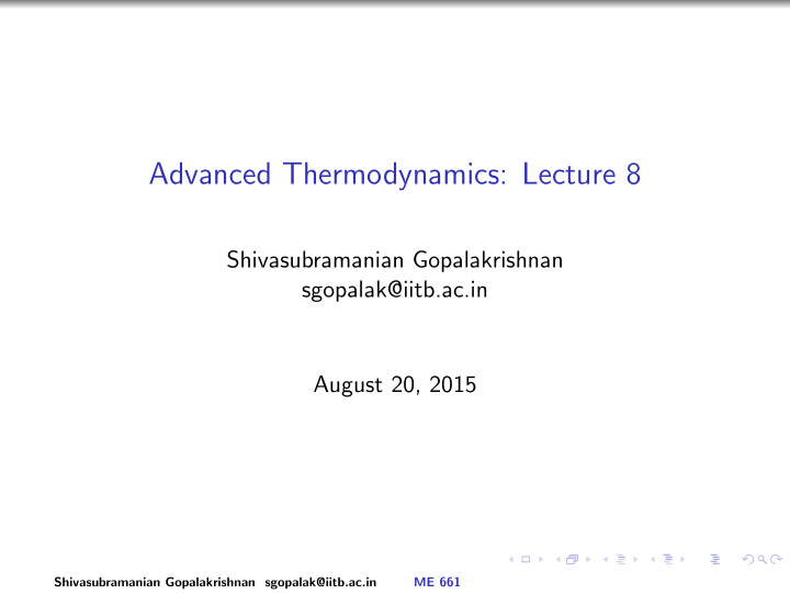 advanced thermodynamics lecture 8