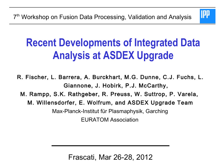 recent developments of integrated data analysis at asdex