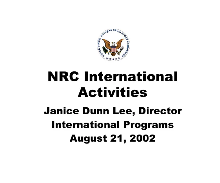 nrc international activities janice dunn lee director