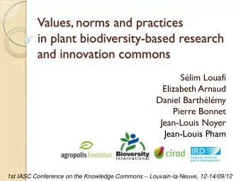 and innovation commons  Slim Louafi  Elizabeth Arnaud  Daniel Barthlmy  Pierre Bonnet