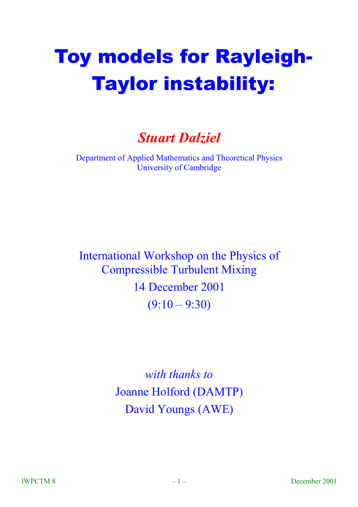 toy models for rayleigh taylor instability