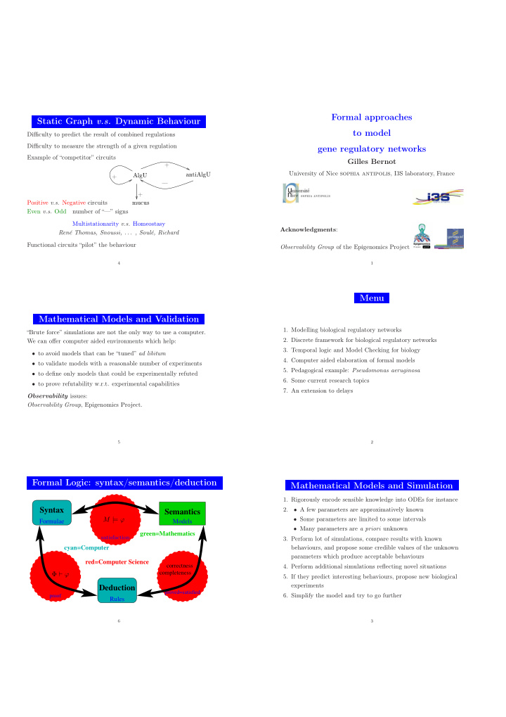 formal approaches static graph v s dynamic behaviour to