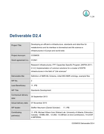 Deliverable D2.4  Developing an efficient e-infrastructure, standards and data-flow for  Project