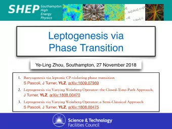 Leptogenesis via   Phase Transition  Ye-Ling Zhou, Southampton, 27 November 2018 1. Baryogenesis