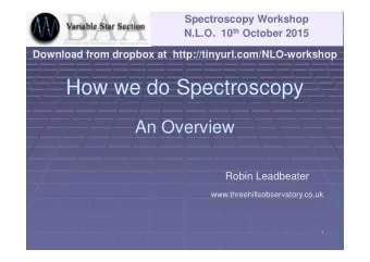 How we do Spectroscopy  An Overview  Robin Leadbeater  www.threehillsobservatory.co.uk  1  HOW WE