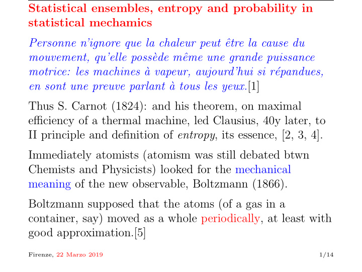 statistical ensembles entropy and probability in