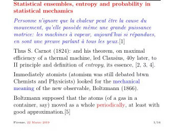 Statistical ensembles, entropy and probability in  statistical mechamics  Personne nignore que