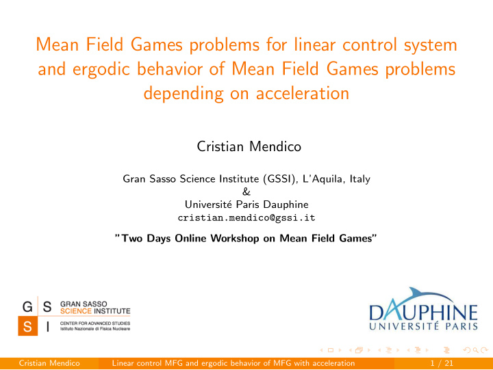 mean field games problems for linear control system and