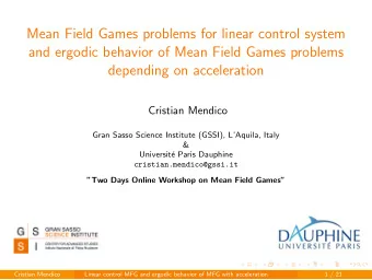 Mean Field Games problems for linear control system  and ergodic behavior of Mean Field Games