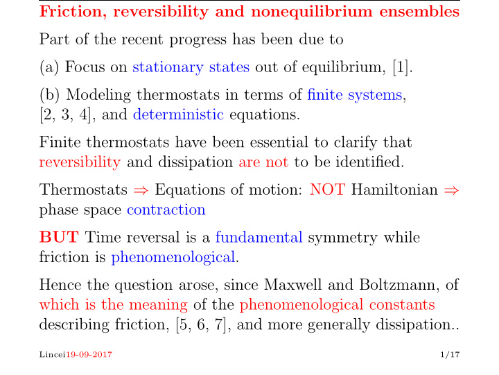 friction reversibility and nonequilibrium ensembles part