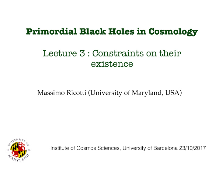 primordial black holes in cosmology lecture 3 constraints