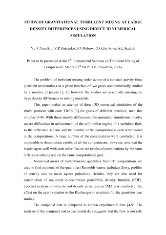 STUDY OF GRAVITATIONAL TURBULENT MIXING AT LARGE  DENSITY DIFFERENCES USING DIRECT 3D NUMERICAL