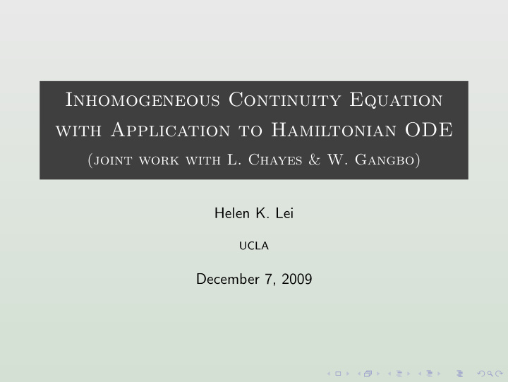 inhomogeneous continuity equation with application to