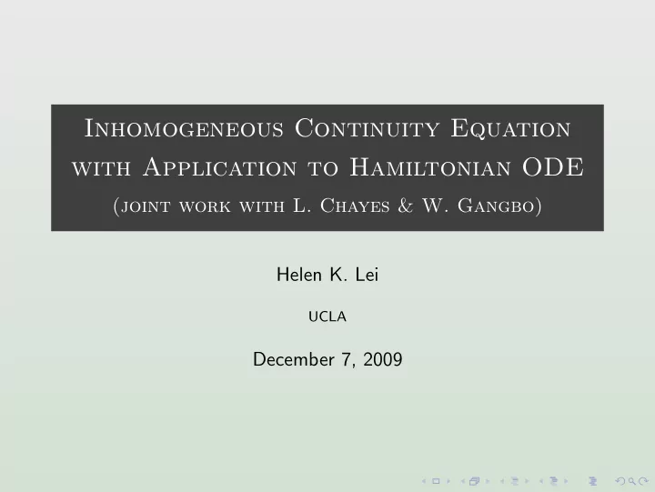 inhomogeneous continuity equation with application to