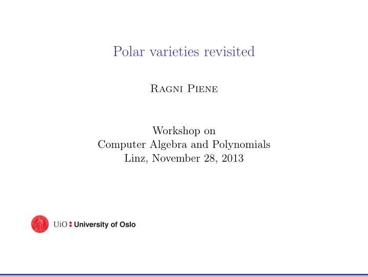 polar varieties revisited