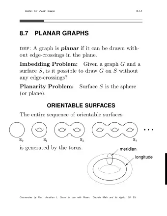8.7  PLANAR GRAPHS def: A graph is planar if it can be drawn with-  out edge-crossings in the