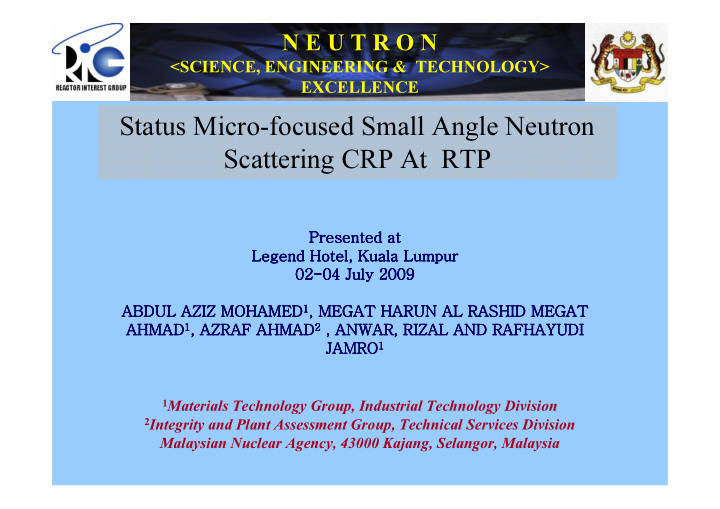 status micro focused small angle neutron scattering crp