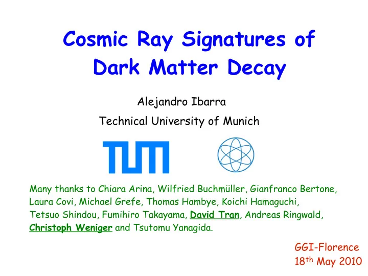 cosmic ray signatures of dark matter decay