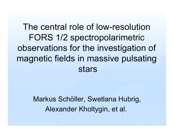 the central role of low resolution fors 1 2