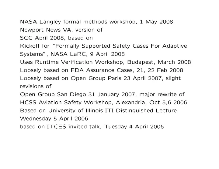 nasa langley formal methods workshop 1 may 2008 newport