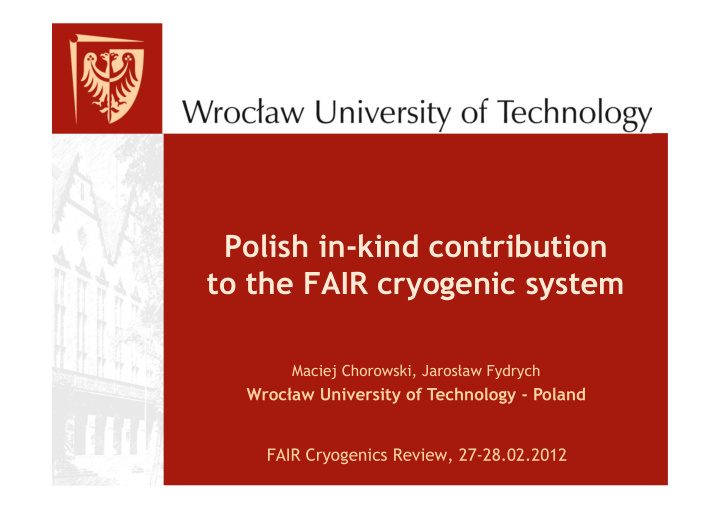 polish in kind contribution to the fair cryogenic system