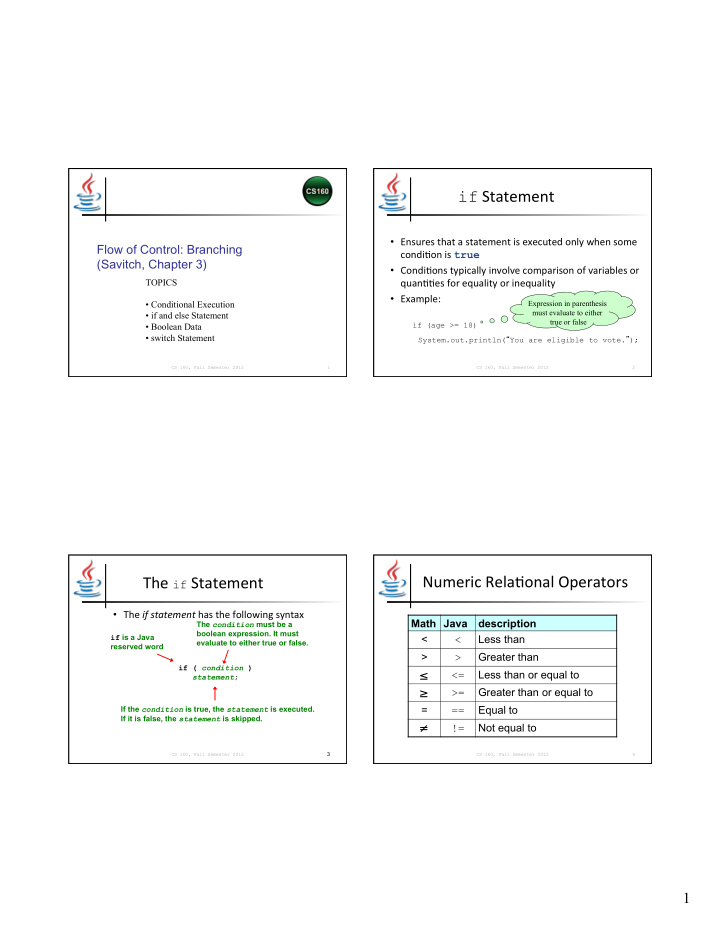 numeric rela5onal operators the if statement