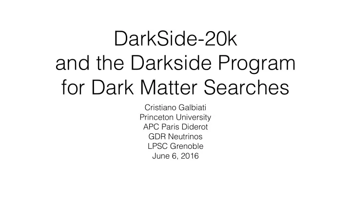 darkside 20k and the darkside program for dark matter