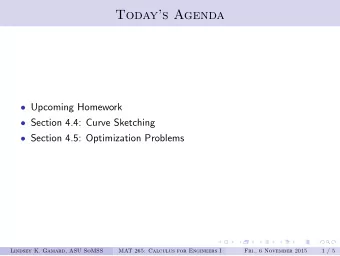 Todays Agenda  Upcoming Homework  Section 4.4: Curve Sketching  Section 4.5: