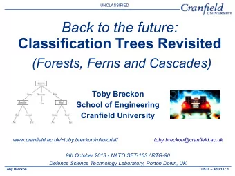 Back to the future:  Classification Trees Revisited  (Forests, Ferns and Cascades)  Toby Breckon