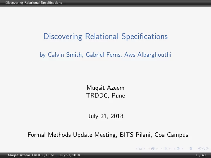 discovering relational specifications