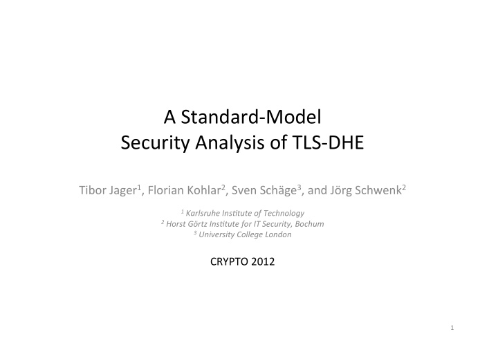 a standard model security analysis of tls dhe