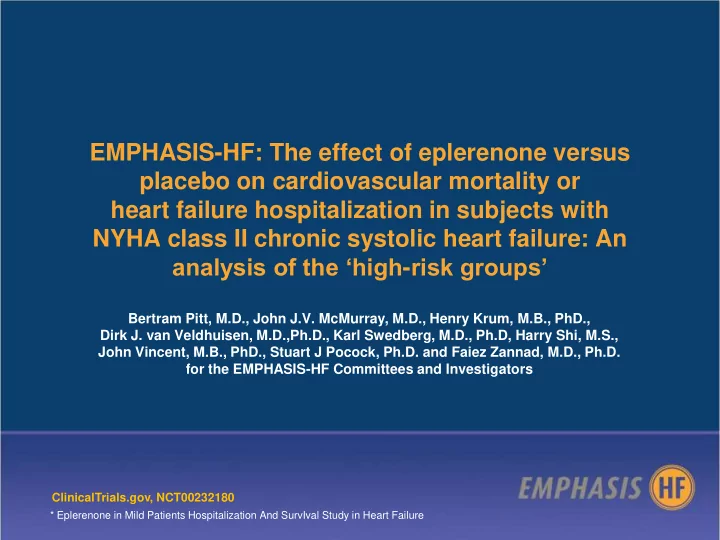 emphasis hf the effect of eplerenone versus