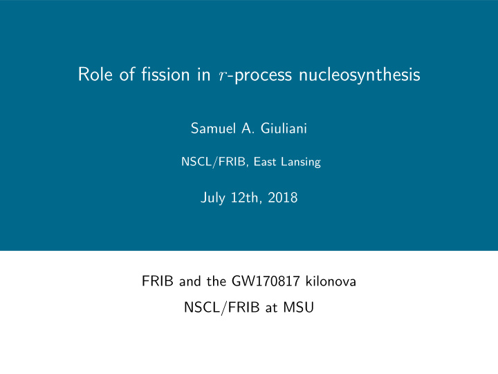 role of fission in r process nucleosynthesis