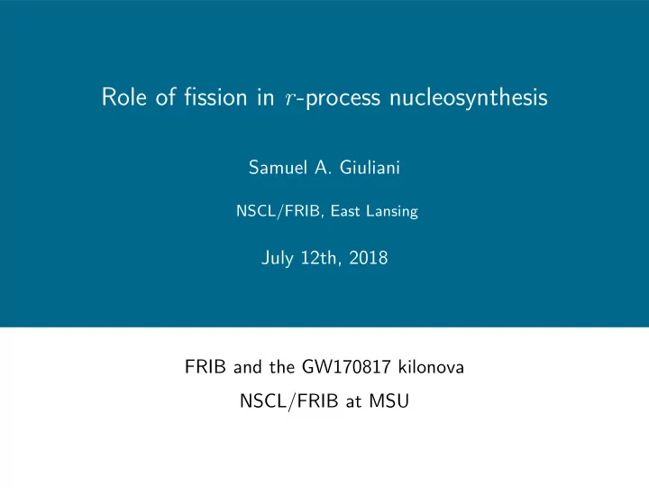 role of fission in r process nucleosynthesis