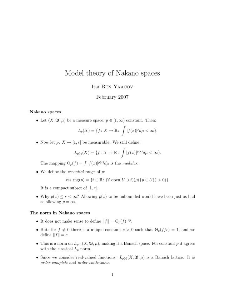 model theory of nakano spaces