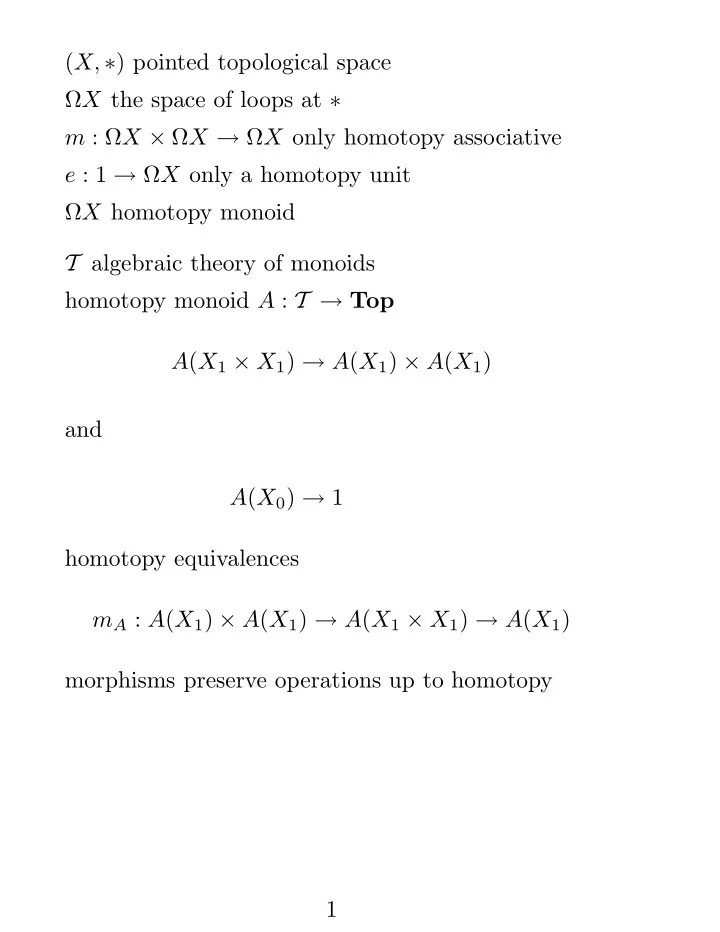 x pointed topological space x the space of loops at m x x